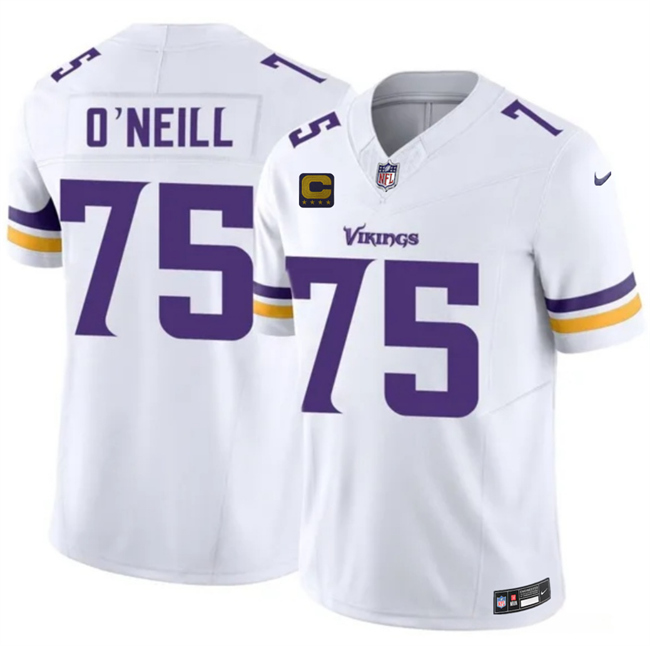 Men's White Minnesota Vikings #75 Brian O'Neill 2026 F.U.S.E. 4-Star C Patch Winter Warrior Limited Stitched Jersey